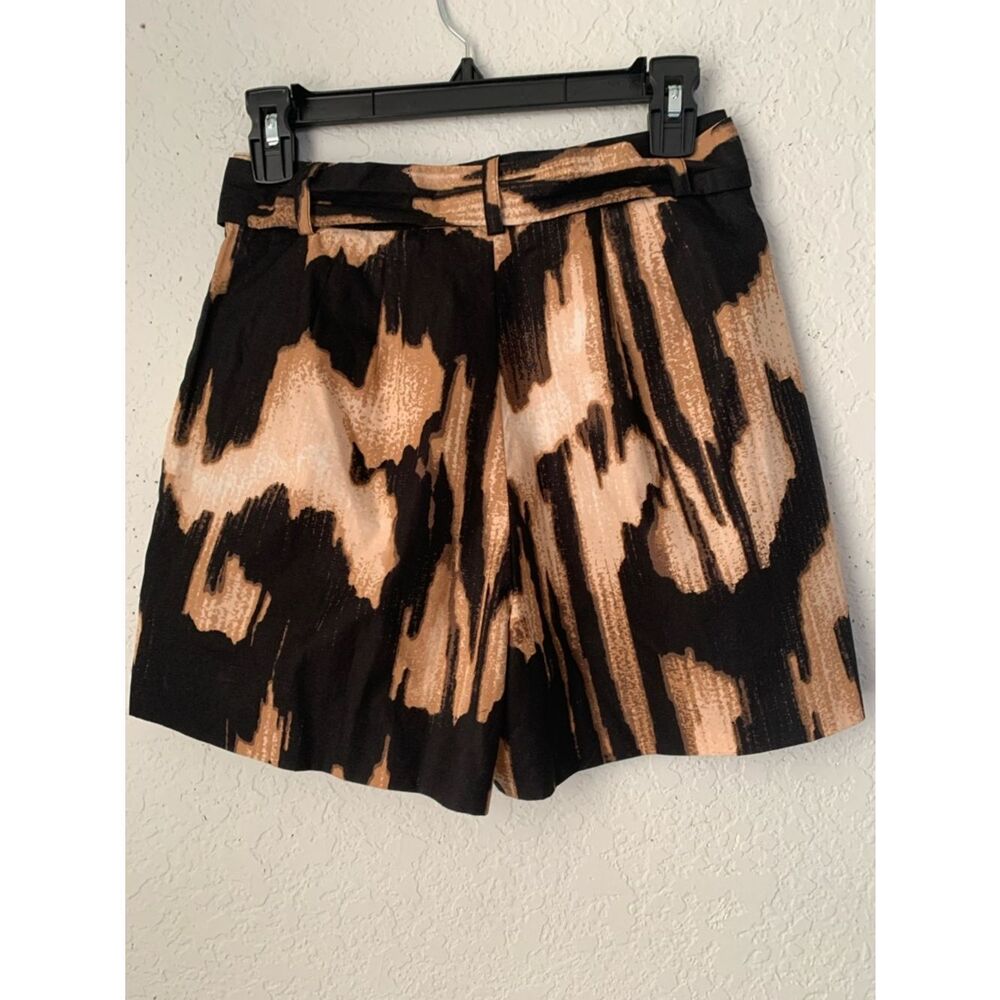 NWT Le’ AL.X Black & Tan Abstract Tie-Waist Shorts Pockets Size 0 - Picture 2 of 11